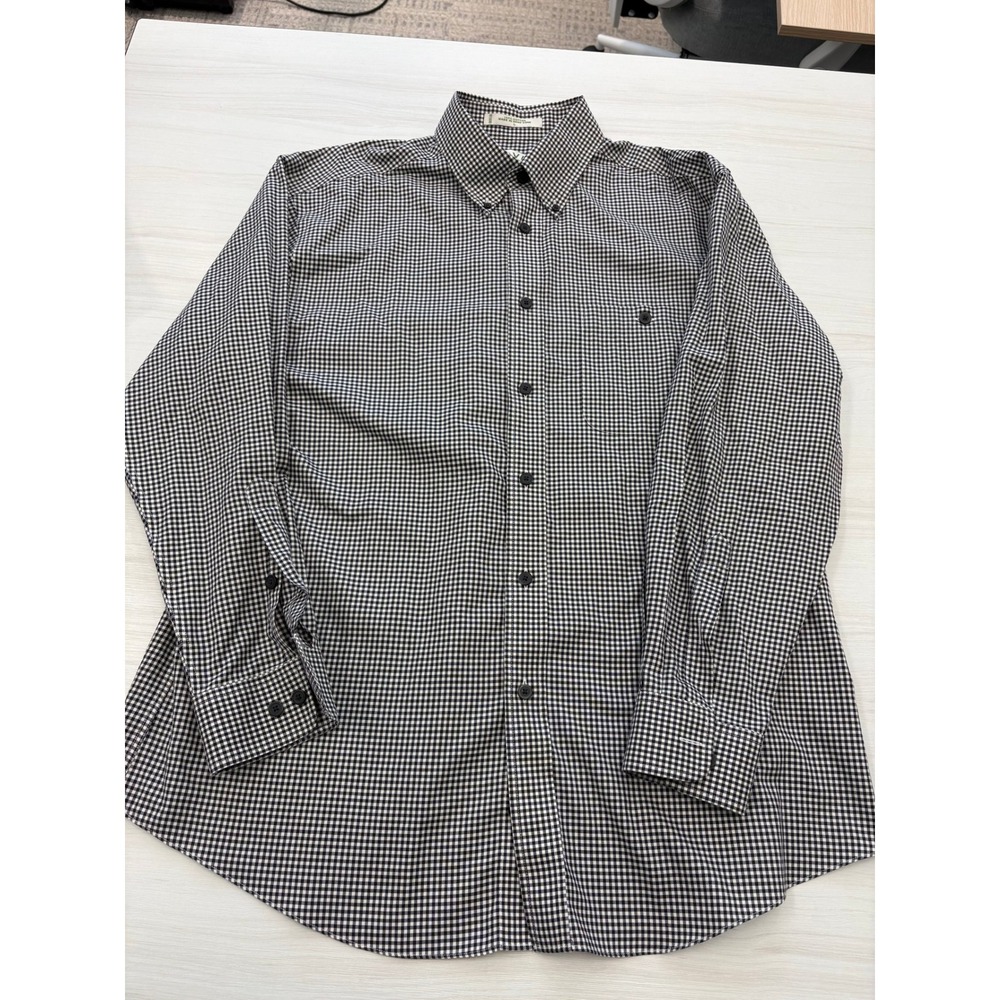 Orvis Men's Large Button Down Shirt Black White Gingham Check Cotton Long Sleeve